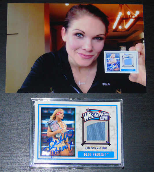 BETH PHOENIX SIGNED WWE TOPPS WRESTLEMANIA TRADING CARD WITH RING MAT