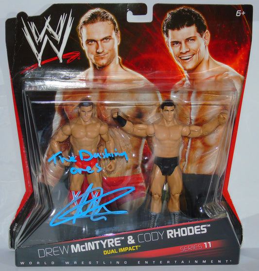 DREW McINTYRE RARE SIGNED WWE WRESTLING MATTEL DUAL IMPACT FIGURE SET WITH CODY RHODES