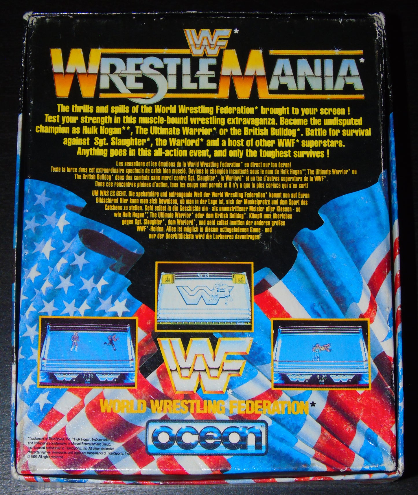 WWF WRESTLING WRESTLEMANIA C64 GAME WITH OFFICIAL PIN BADGE BROOCH SET