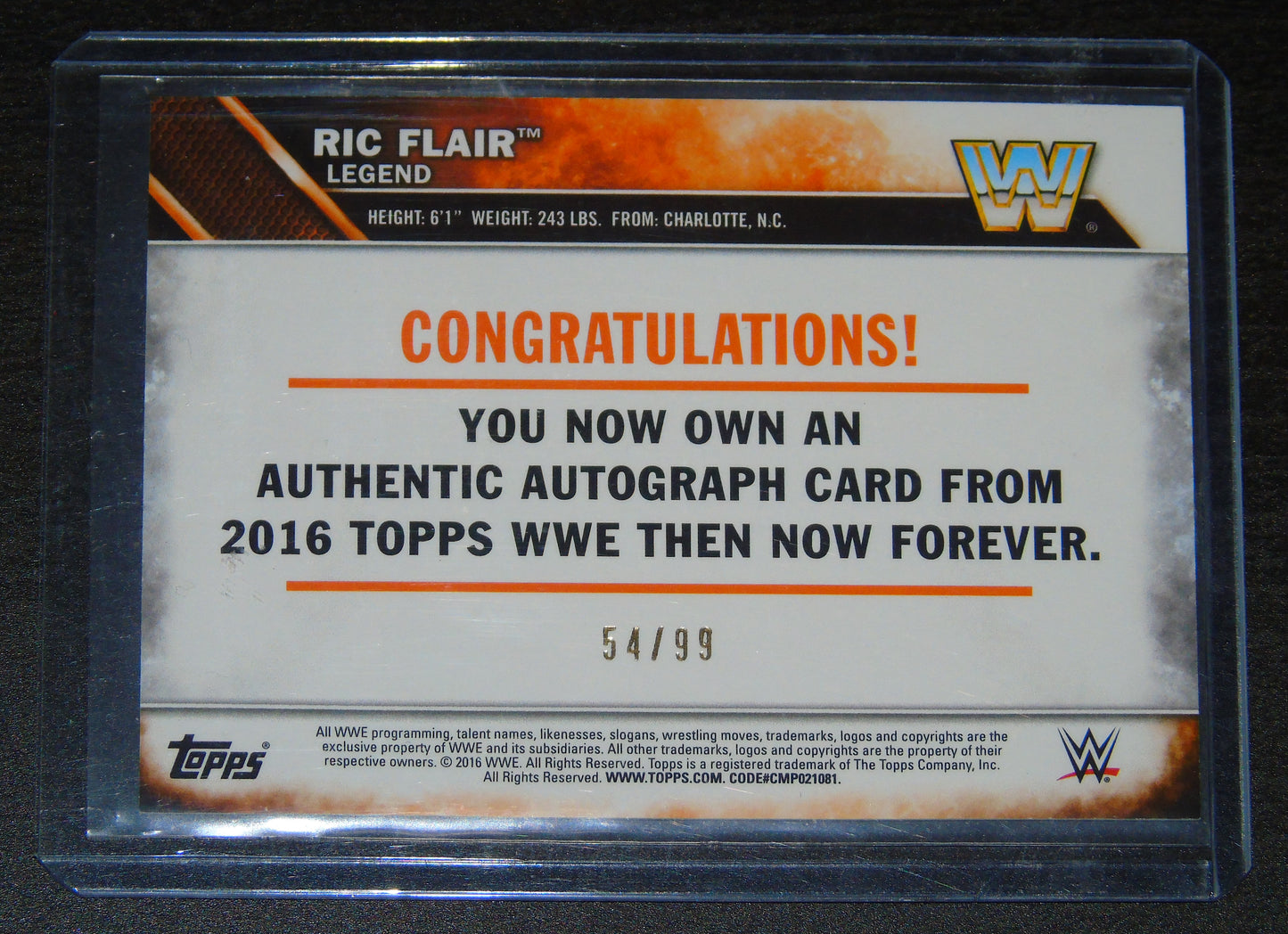 The Nature Boy Ric Flair hand-signed WWE Wrestling Topps Trading Card