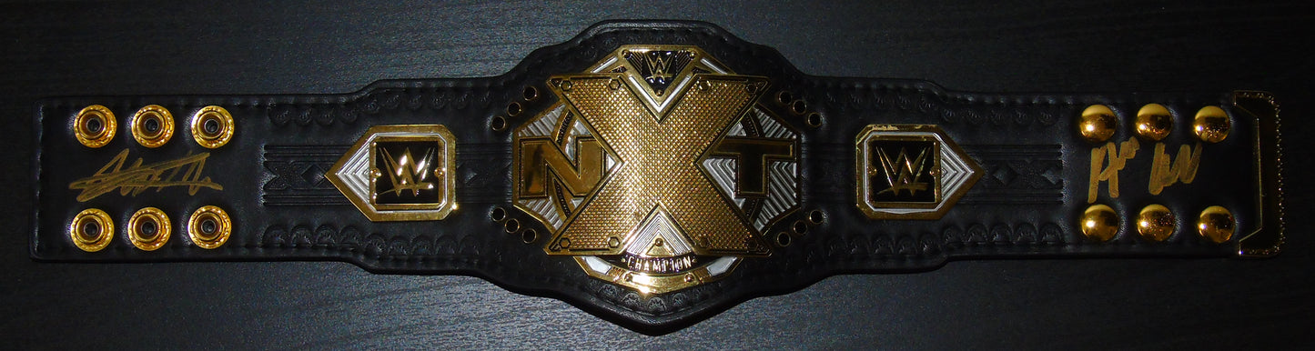 WWE NXT REPLICA MINI TITLE BELT SIGNED BY DREW McINTYRE & ADAM COLE