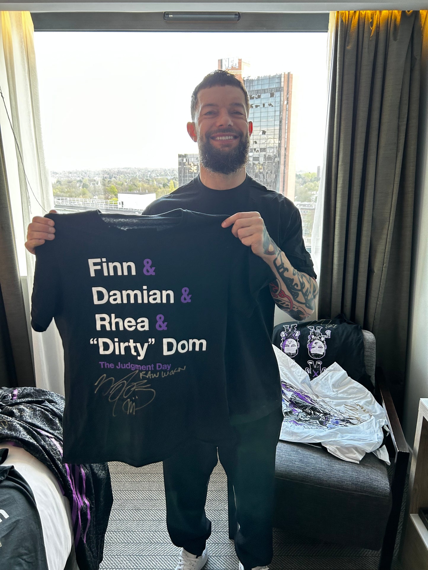 Finn Balor Signed & Ring Worn WWE Wrestling Judgment Day T-Shirt