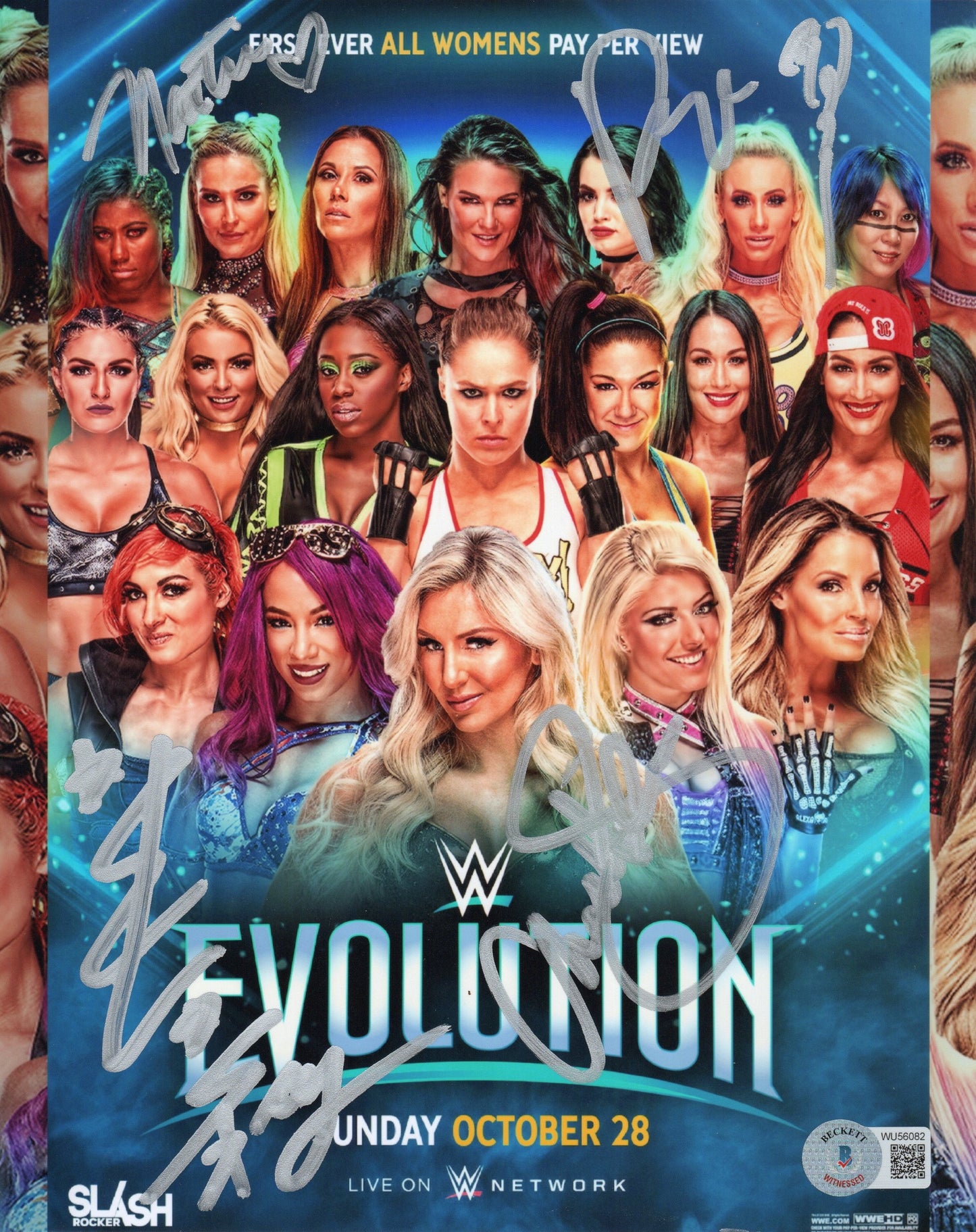 Becky Lynch, Asuka, Natalya, Iyo Sky & Charlotte Signed WWE Wrestling Poster