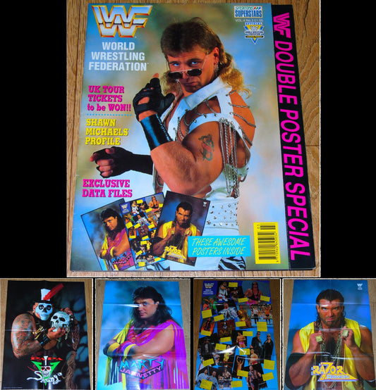 WWF Wrestling 1993 UK Sporting Superstars Publication with Double Poster Special