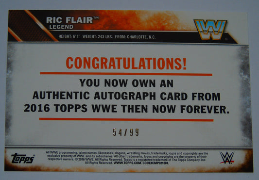THE NATURE BOY RIC FLAIR HAND SIGNED WWE WRESTLING TOPPS TRADING CARD