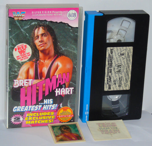 WWF WRESTLING BRET HITMAN HART HIS GREATEST HITS 1993 SILVER VISION VHS VIDEO CASSETTE TAPE WITH MAGIC MOTION CARD & TATTOO