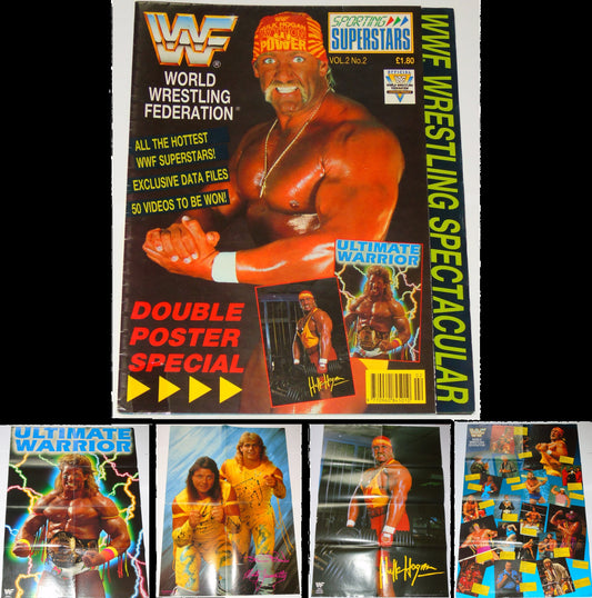 WWF Wrestling 1991 UK Sporting Superstars Publication with Double Poster Special