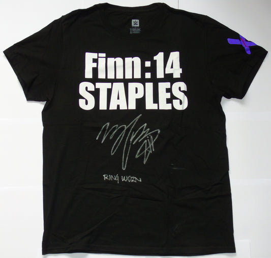 THE DEMON FINN BALOR RING WORN AND SIGNED 14 STAPLES WRESTLEMANIA T-SHIRT