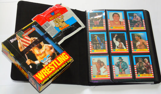 WWF TOPPS 1987 WRESTLEMANIA III TRADING CARDS & STICKERS COMPLETE SET COLLECTION WITH ORIGINAL BOX AND WAX PACKET