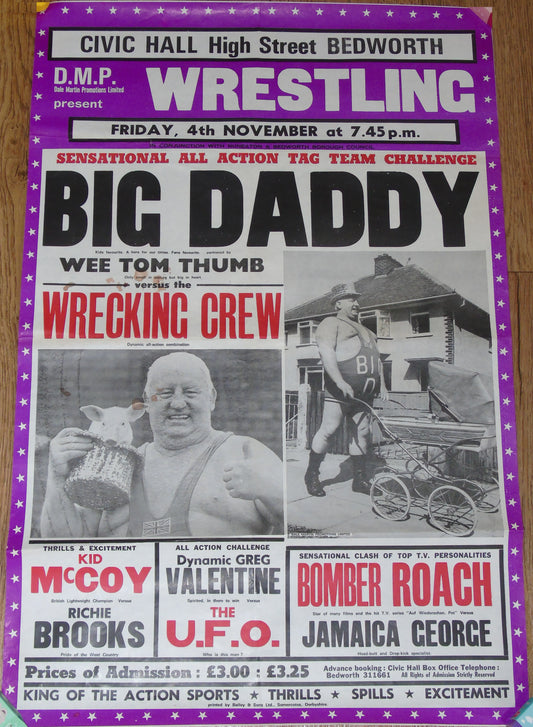 British Wrestling Original Big Daddy Event Wall Poster