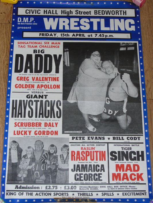 British Wrestling Original Big Daddy Event Wall Poster