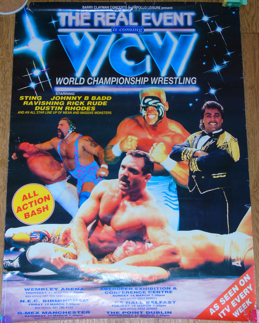 WCW Wrestling Original UK & Ireland Tour 1993 Poster