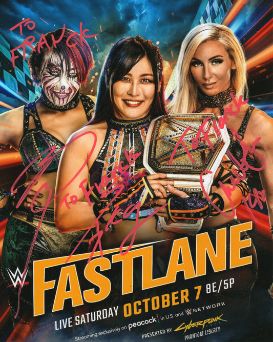 Asuka, Iyo Sky & Charlotte Signed WWE Wrestling Fastlane Photo