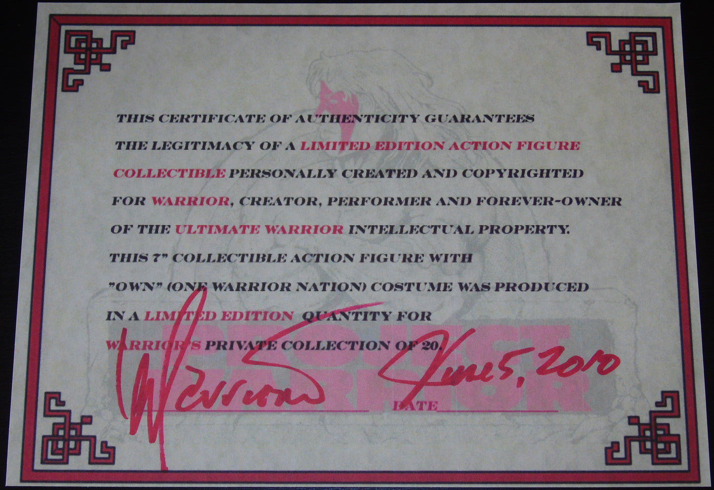 WWF WRESTLING THE ULTIMATE WARRIOR HAND SIGNED PHOTO