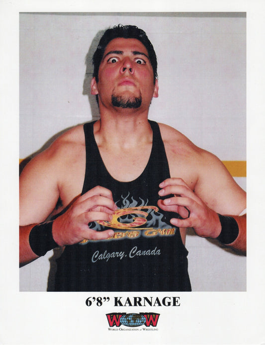 6'8'' Karnage World Organization Of Wrestling 8.5"x11" Promo Photo