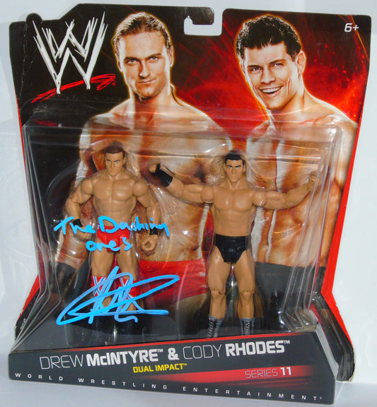 DREW McINTYRE RARE SIGNED WWE WRESTLING MATTEL DUAL IMPACT FIGURE SET WITH CODY RHODES