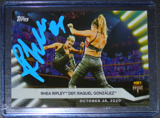 Rhea Ripley signed WWE NXT Topps Halloween Havoc Rainbow Foil Trading Card