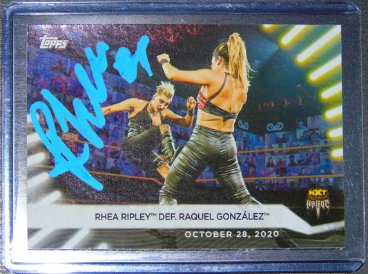 Rhea Ripley signed WWE NXT Topps Halloween Havoc Rainbow Foil Trading Card