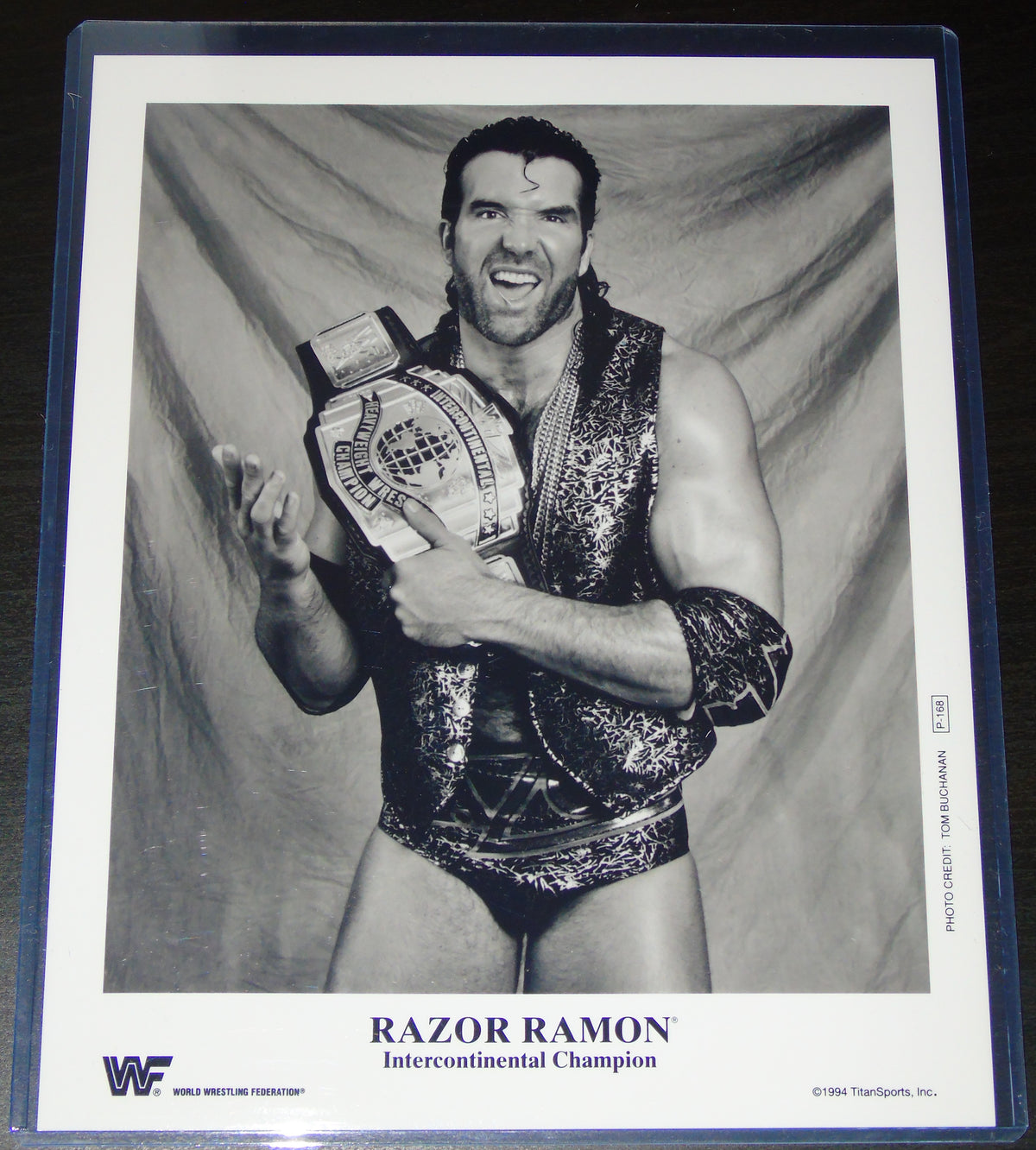 Razor Ramon Belts Razor Ramon WWF Wrestling Official P-168 Promo Photo – RetroWrestling.com
