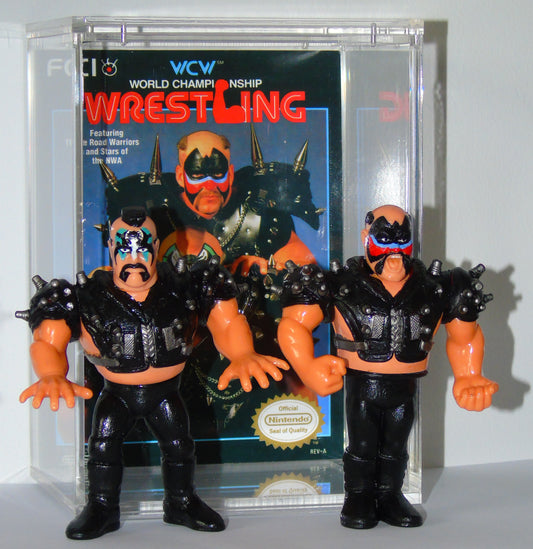 THE ROAD WARRIORS HAWK & ANIMAL WWF CUSTOM HASBRO FIGURES BASED ON WCW NES NINTENDO VIDEO GAME PROMO