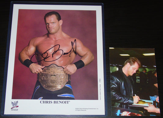 CHRIS BENOIT SIGNED WWE WRESTLING WORLD HEAVYWEIGHT CHAMPION PROMO PHOTO P-882