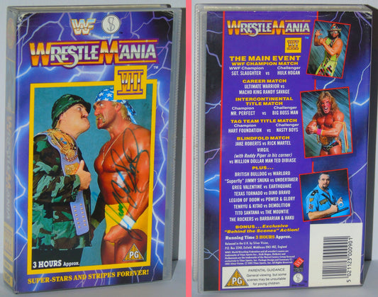 BRITISH BULLDOG SIGNED WWF WRESTLEMANIA VII SILVER VISION VHS CASSETTE TAPE