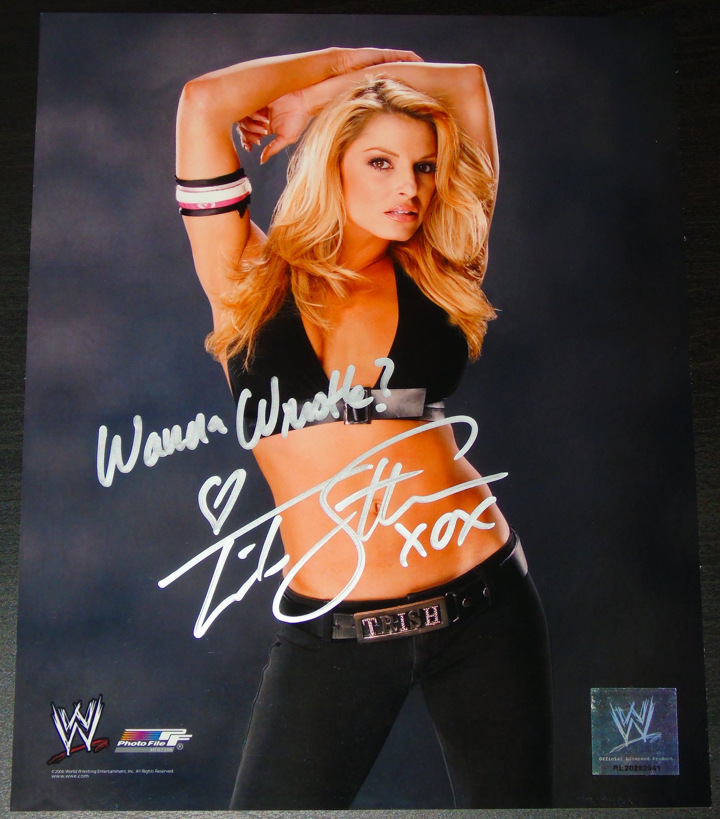 TRISH STRATUS SIGNED WWE WRESTLING 8"x10" OFFICIAL PHOTOFILE PHOTO