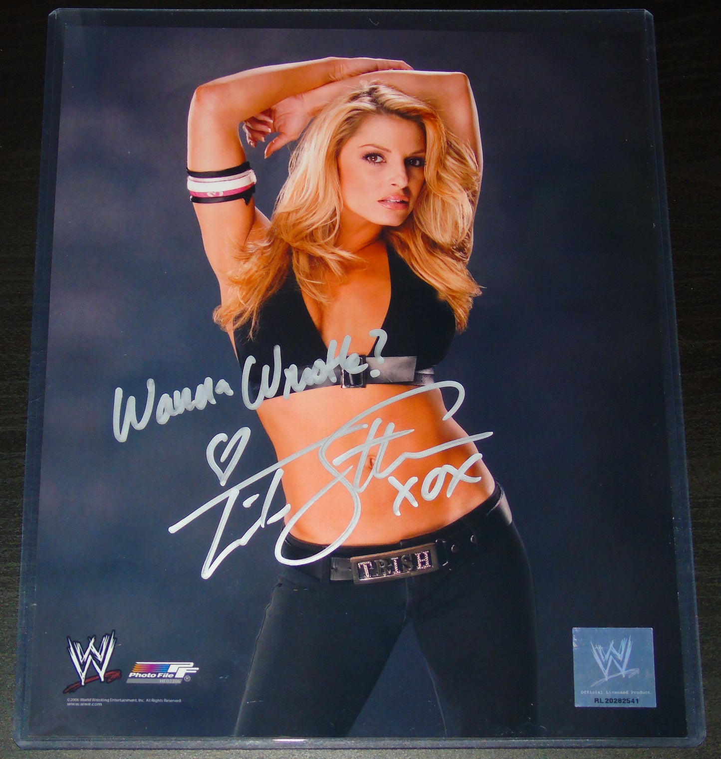 TRISH STRATUS SIGNED WWE WRESTLING 8"x10" OFFICIAL PHOTOFILE PHOTO