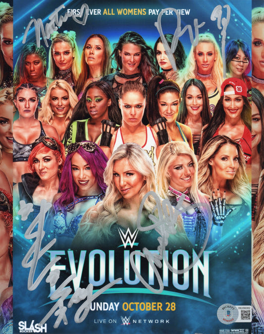 Becky Lynch, Asuka, Natalya, Iyo Sky & Charlotte Signed WWE Wrestling Poster