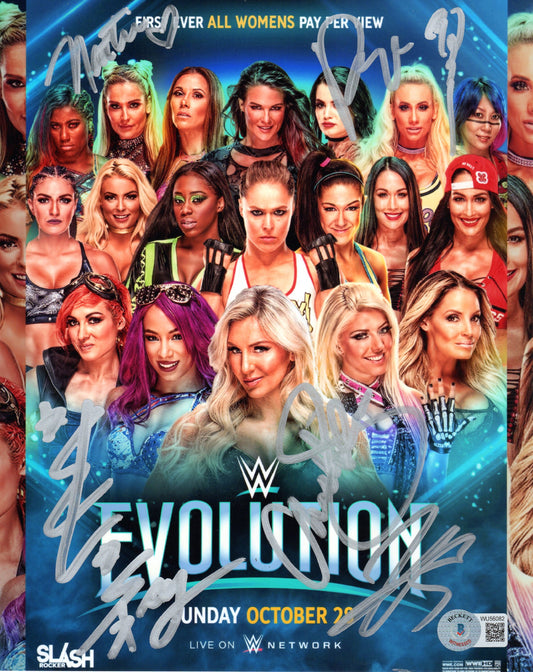 Becky Lynch, Asuka, Natalya, Iyo Sky & Charlotte Signed WWE Wrestling Poster