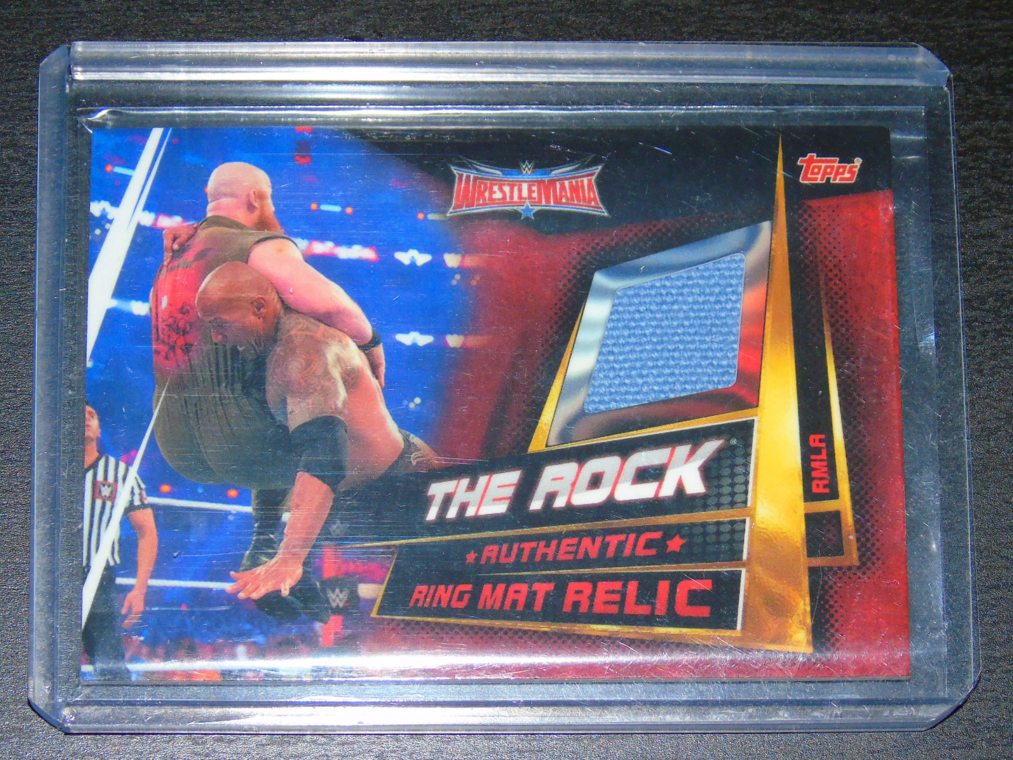 THE ROCK WWE WRESTLING TOPPS AUTHENTIC WRESTLEMANIA 32 RING MAT RELIC TRADING CARD