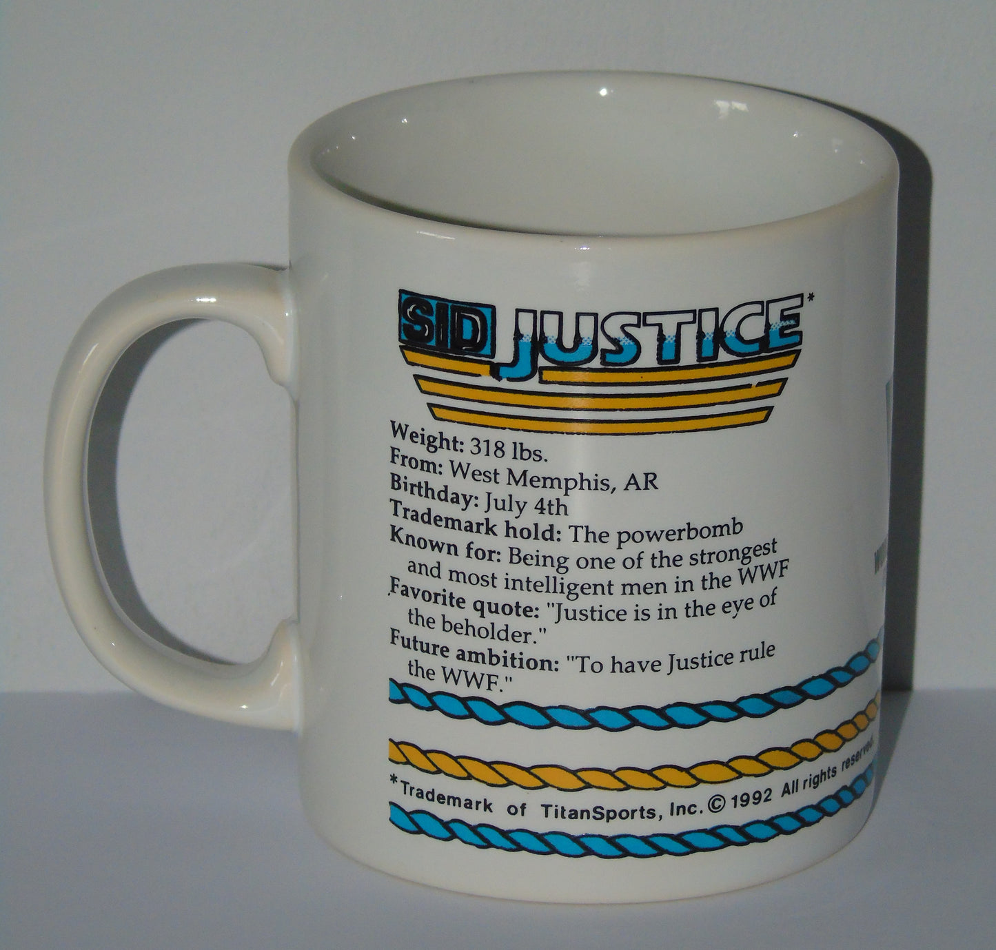 WWF WRESTLING 1992 UK EXCLUSIVE SID JUSTICE KILNCRAFT MUG