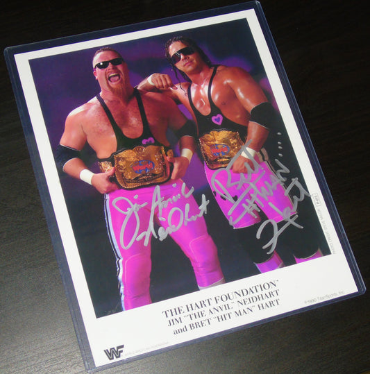 THE HART FOUNDATION JIM NEIDHART & BRET HART SIGNED WWF WWE WRESTLING PHOTO