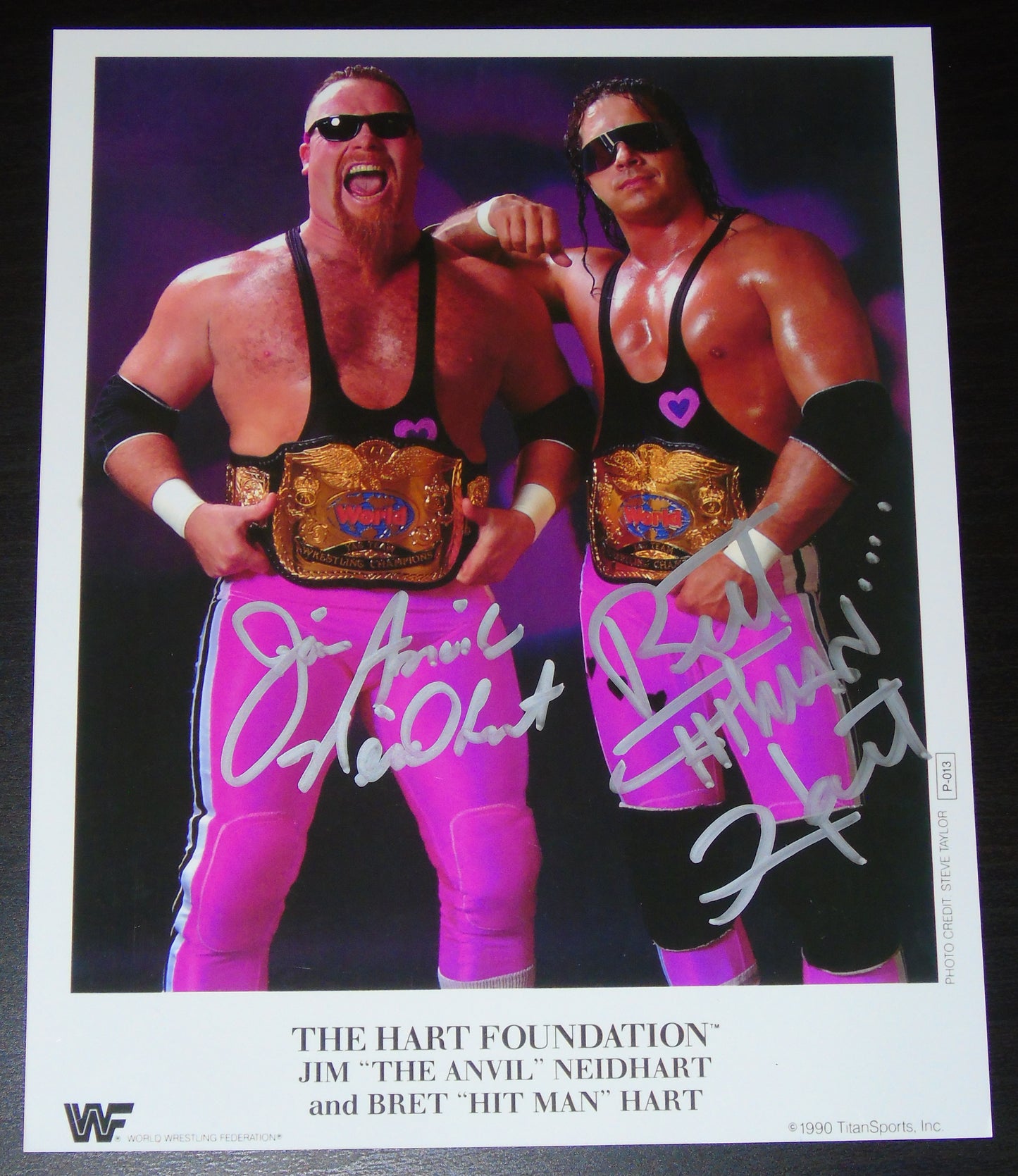 THE HART FOUNDATION JIM NEIDHART & BRET HART SIGNED WWF WWE WRESTLING PHOTO