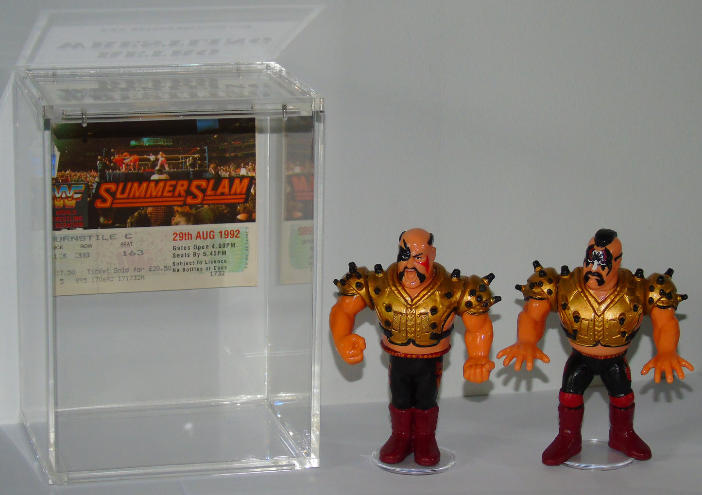 THE LEGION OF DOOM HAWK & ANIMAL WWF SUMMERSLAM 1992 CUSTOM HASBRO FIGURES AND EVENT TICKET STUB