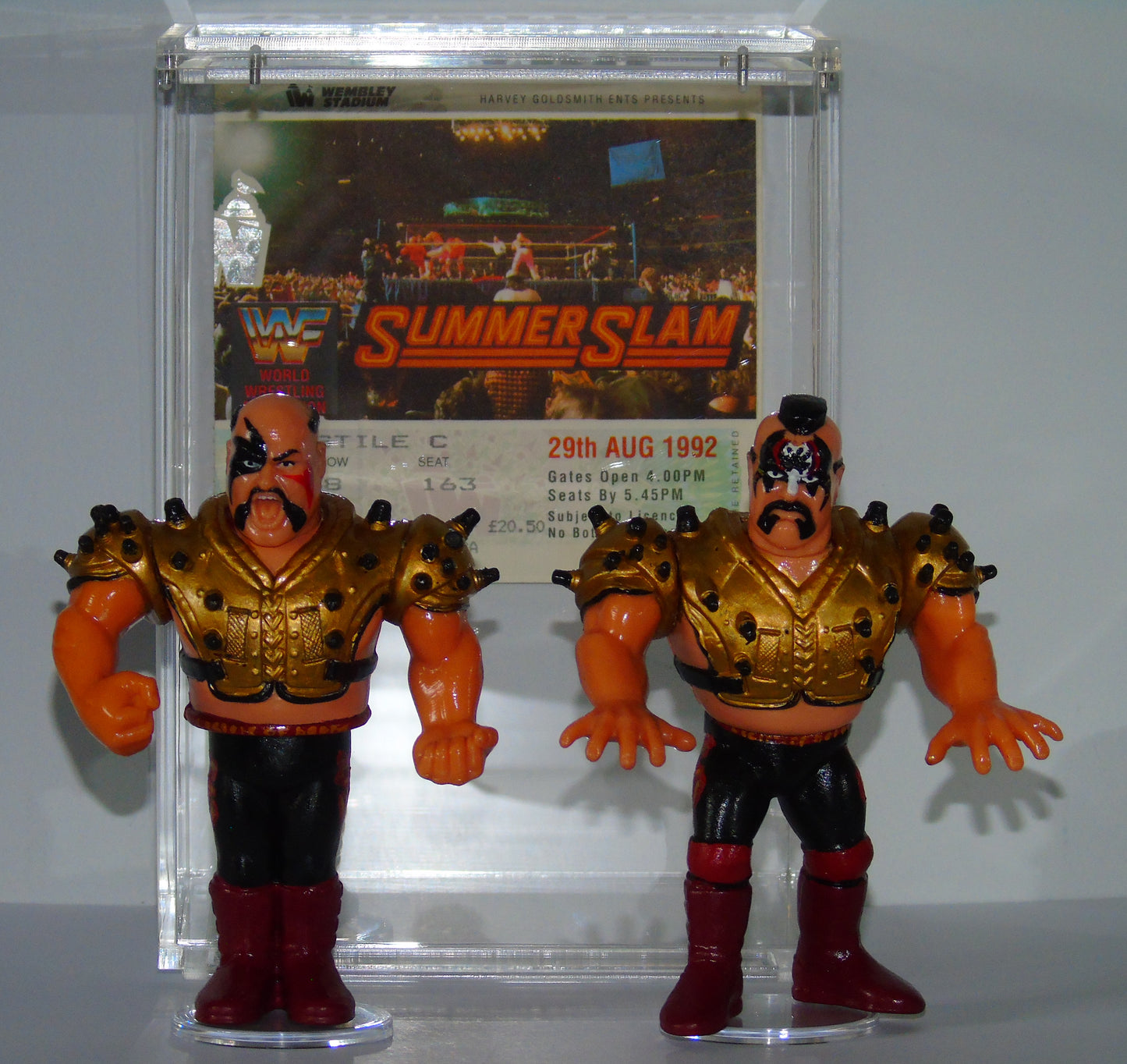 THE LEGION OF DOOM HAWK & ANIMAL WWF SUMMERSLAM 1992 CUSTOM HASBRO FIGURES AND EVENT TICKET STUB