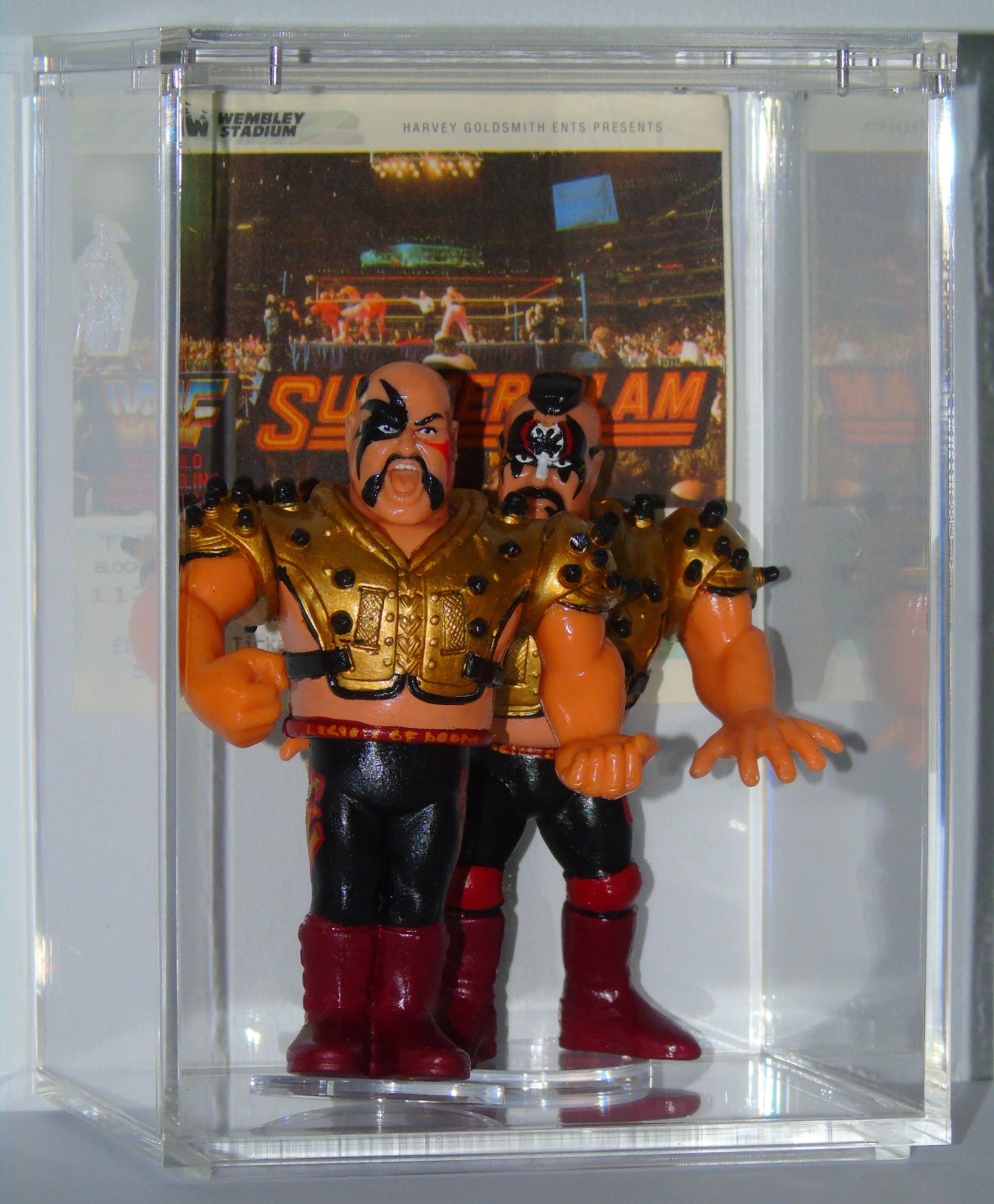 THE LEGION OF DOOM HAWK & ANIMAL WWF SUMMERSLAM 1992 CUSTOM HASBRO FIGURES AND EVENT TICKET STUB