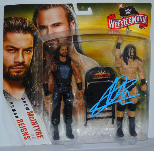 Drew McIntyre WWE Mattel Wrestlemania 36 Signed Figure Set with Roman Reigns