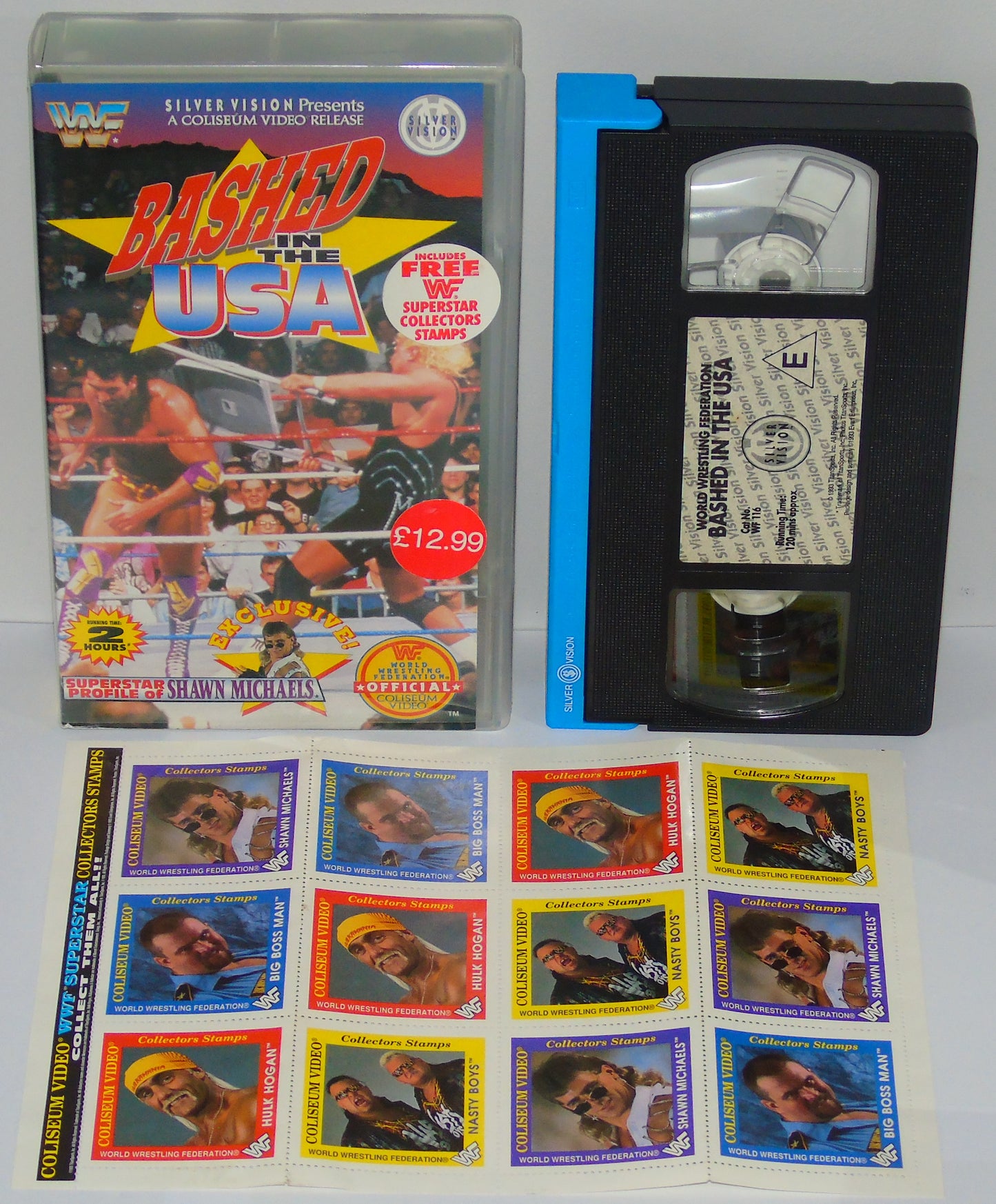 WWF WRESTLING BASHED IN THE USA 1993 SILVER VISION VHS VIDEO CASSETTE TAPE WITH SUPERSTAR COLLECTOR STAMPS