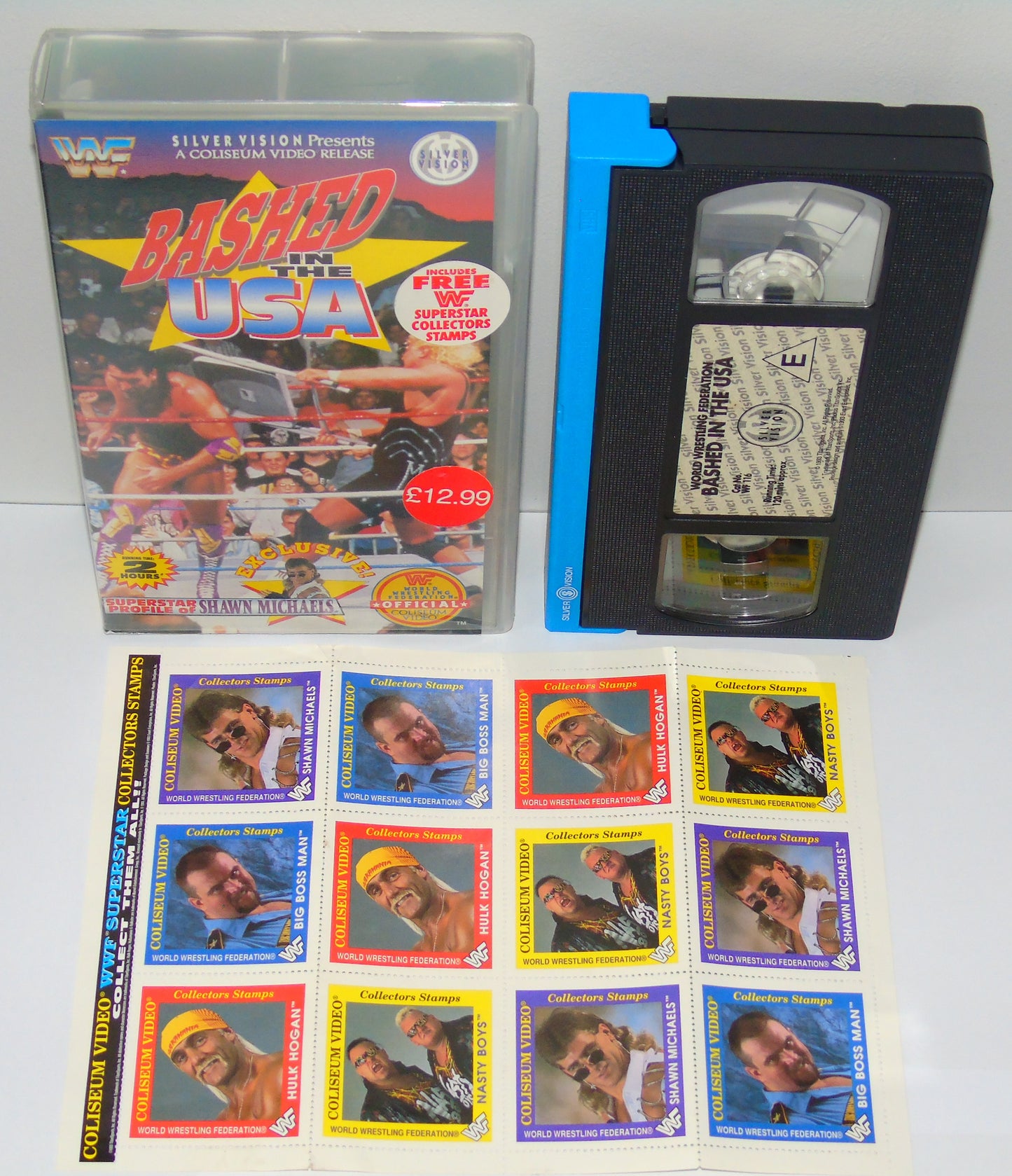 WWF WRESTLING BASHED IN THE USA 1993 SILVER VISION VHS VIDEO CASSETTE TAPE WITH SUPERSTAR COLLECTOR STAMPS