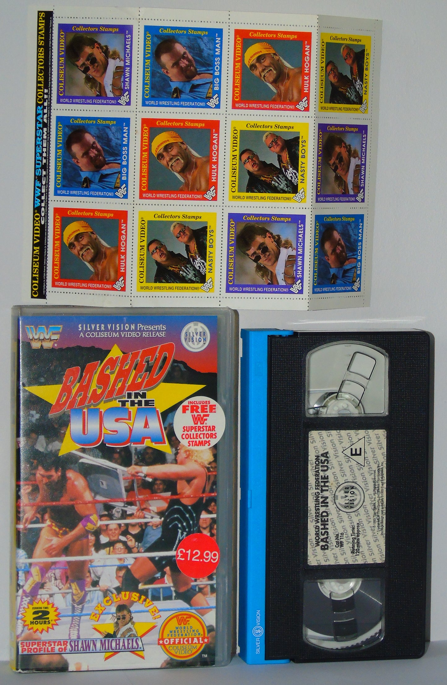 WWF WRESTLING BASHED IN THE USA 1993 SILVER VISION VHS VIDEO CASSETTE TAPE WITH SUPERSTAR COLLECTOR STAMPS