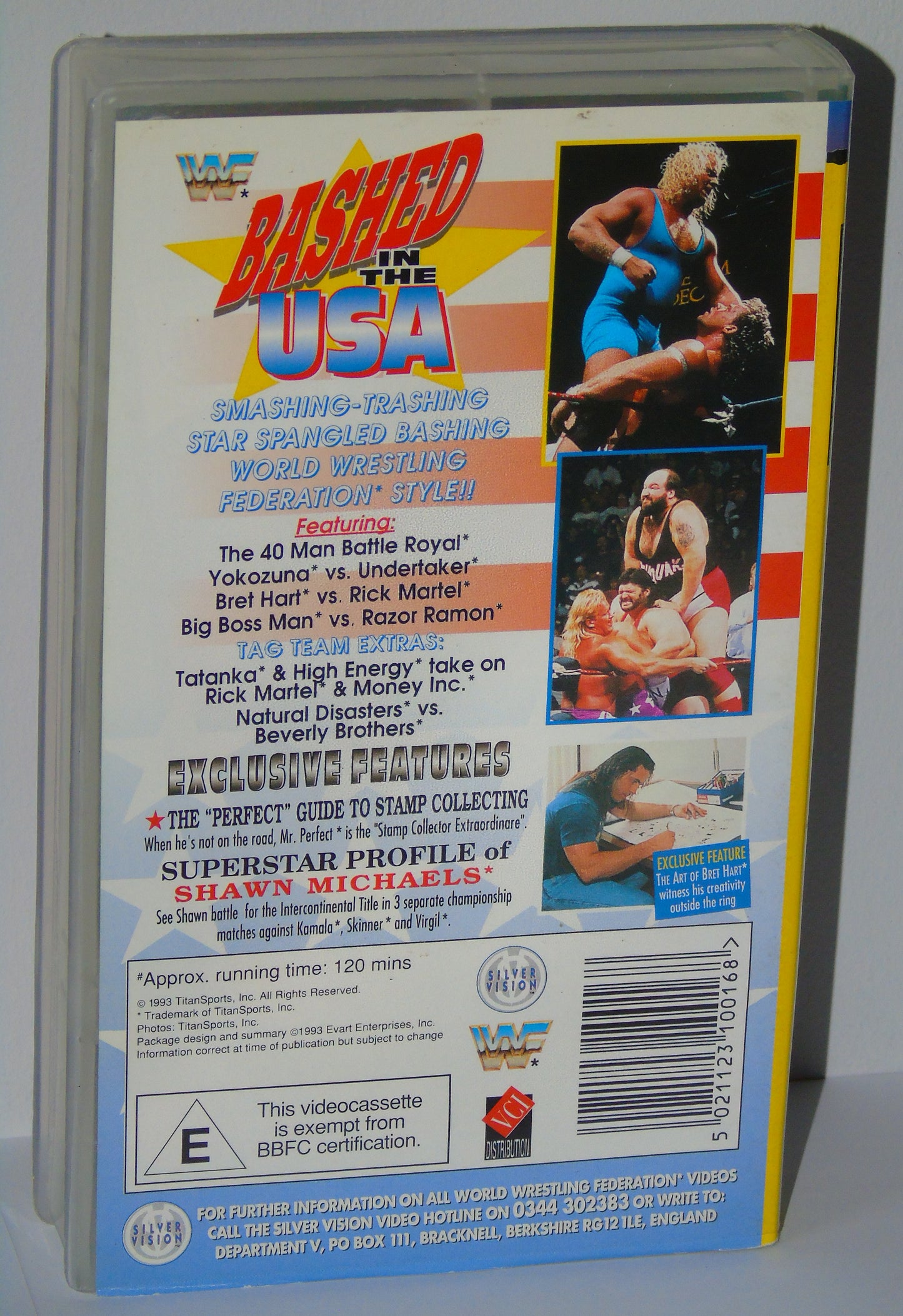 WWF WRESTLING BASHED IN THE USA 1993 SILVER VISION VHS VIDEO CASSETTE TAPE WITH SUPERSTAR COLLECTOR STAMPS