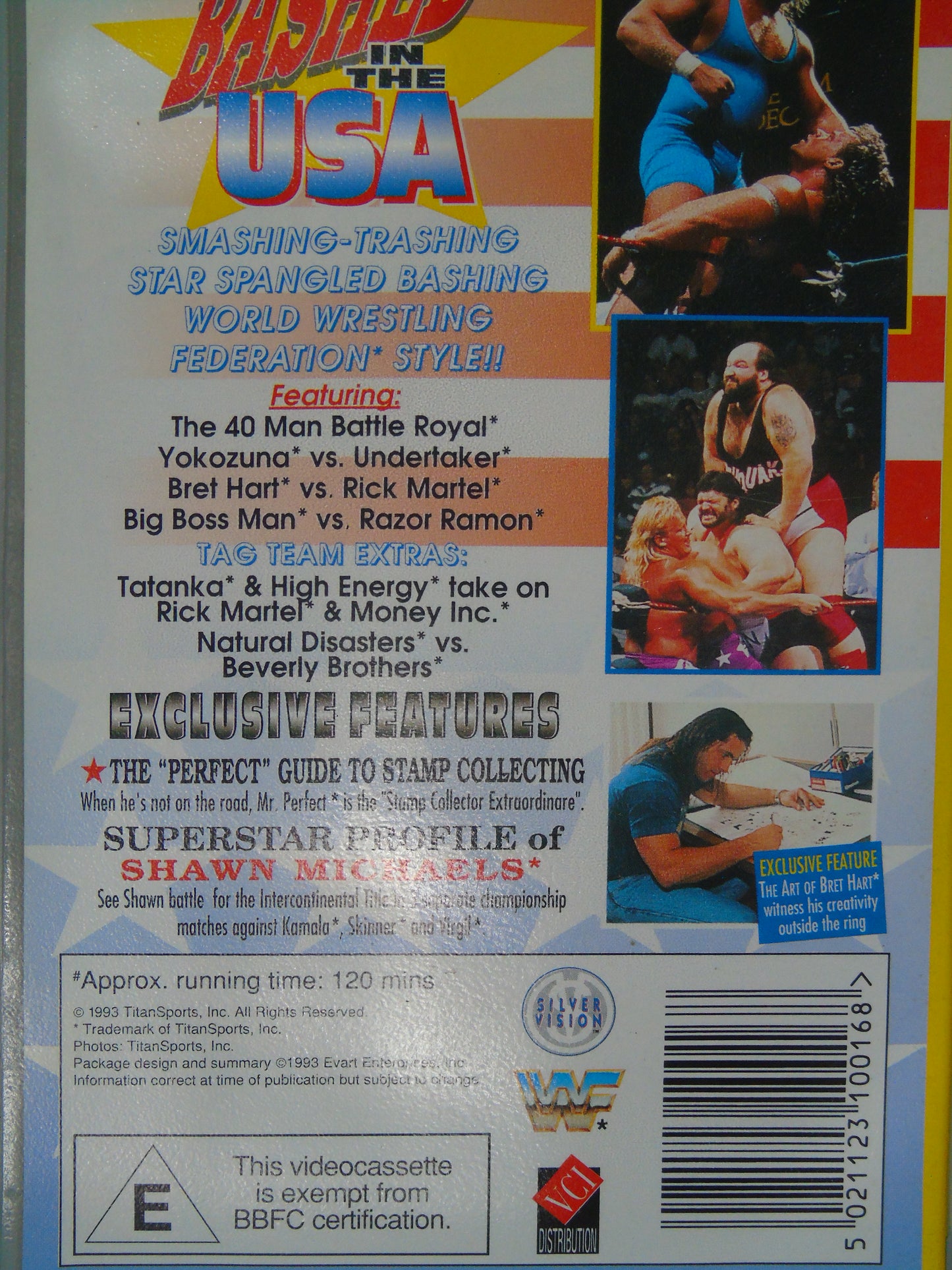WWF WRESTLING BASHED IN THE USA 1993 SILVER VISION VHS VIDEO CASSETTE TAPE WITH SUPERSTAR COLLECTOR STAMPS