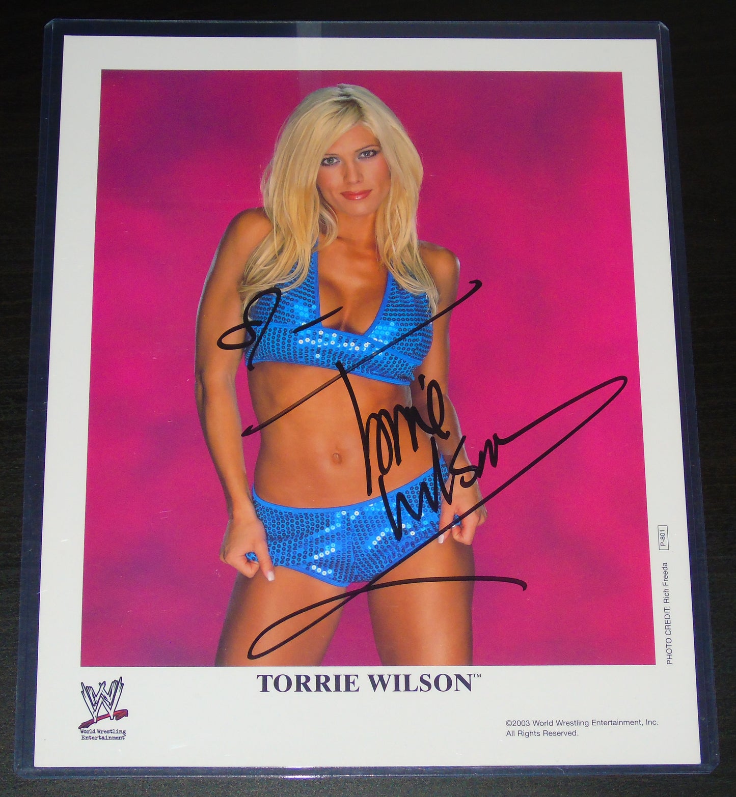 TORRIE WILSON SIGNED WWE WRESTLING 8"x10" PROMO PHOTO P-801