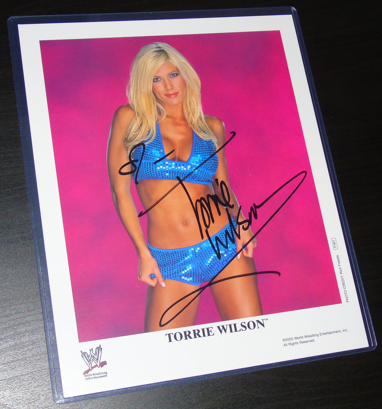 TORRIE WILSON SIGNED WWE WRESTLING 8"x10" PROMO PHOTO P-801