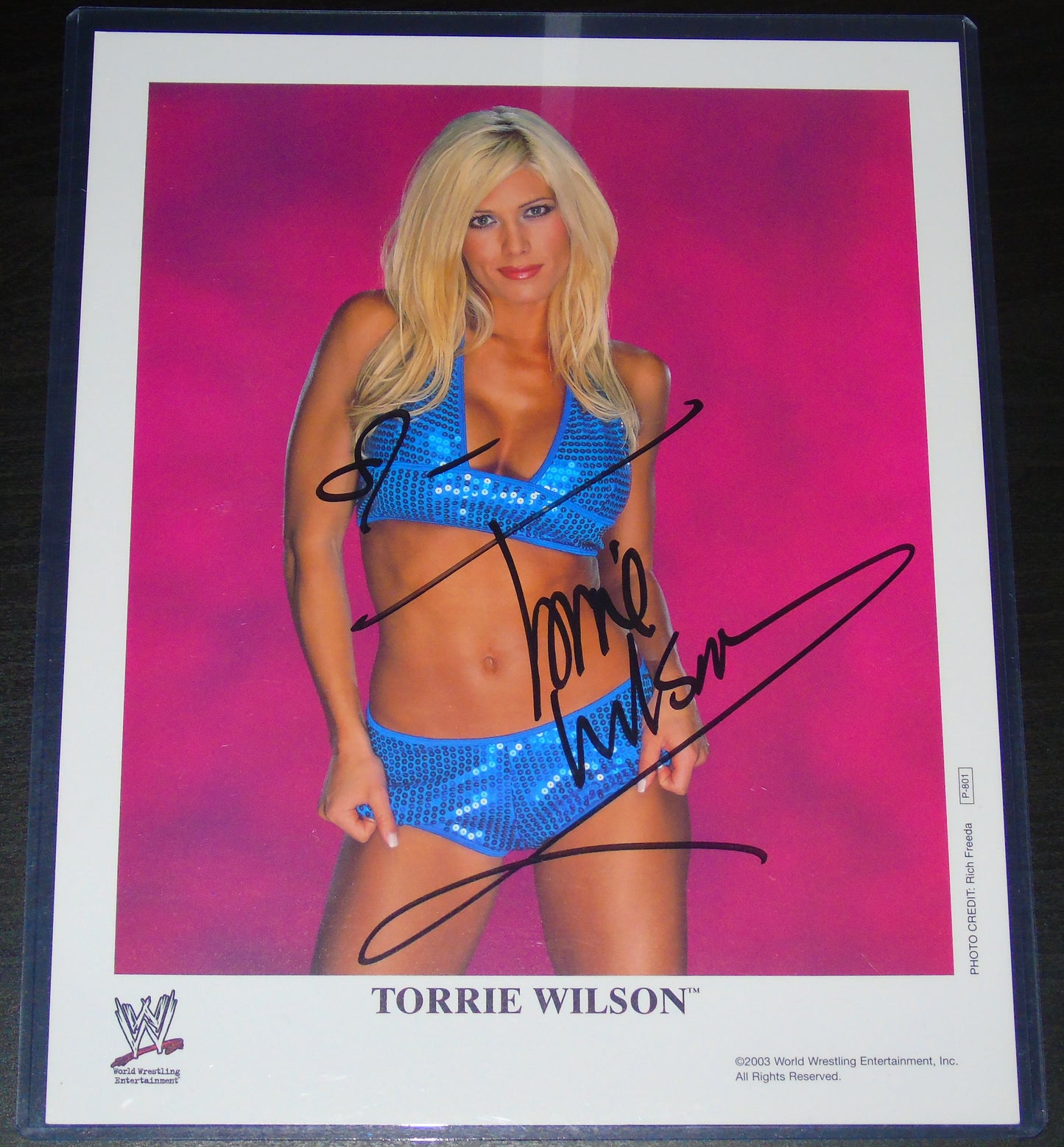 TORRIE WILSON SIGNED WWE WRESTLING 8"x10" PROMO PHOTO P-801