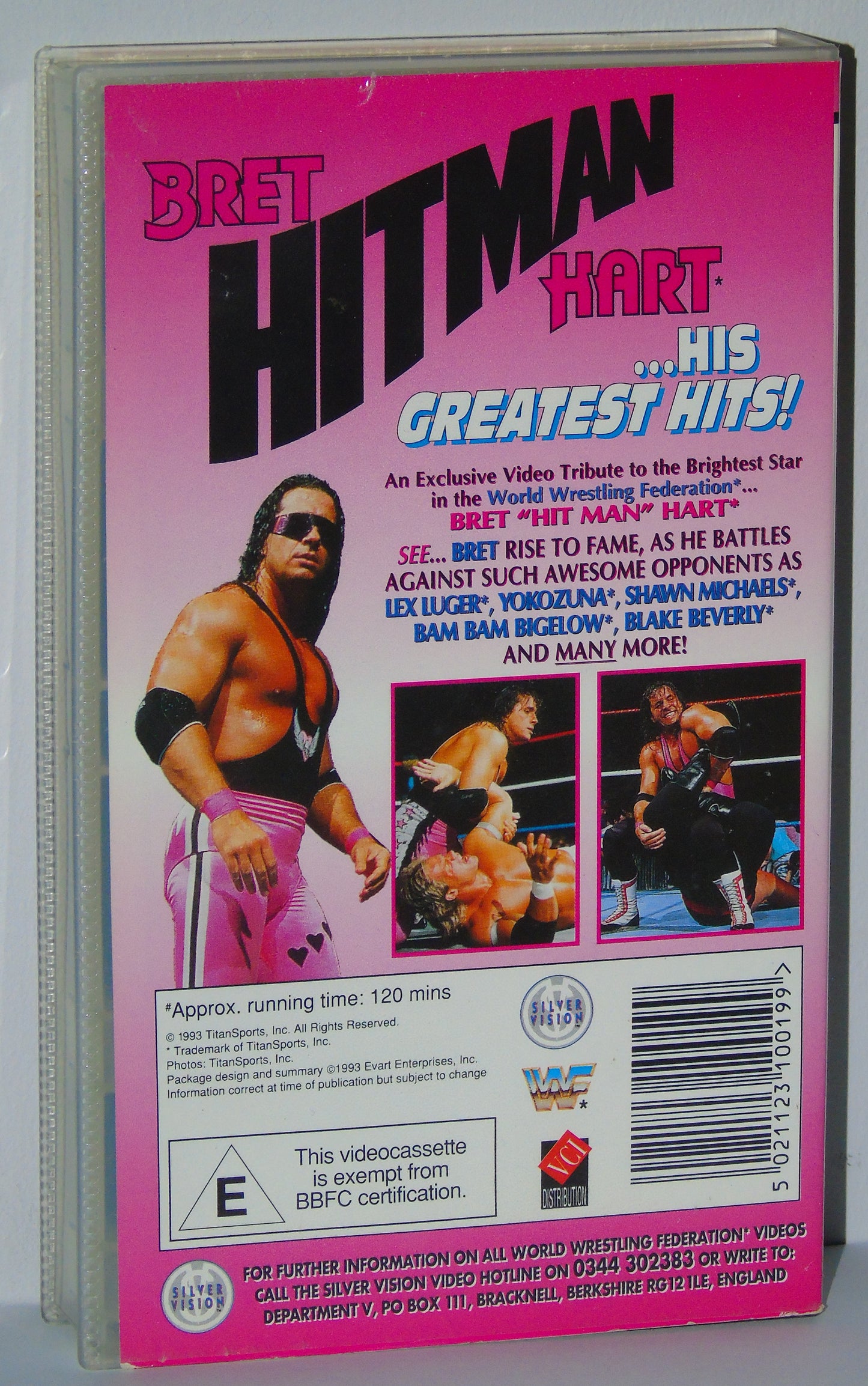 WWF WRESTLING BRET HITMAN HART HIS GREATEST HITS 1993 SILVER VISION VHS VIDEO CASSETTE TAPE WITH MAGIC MOTION CARD & TATTOO