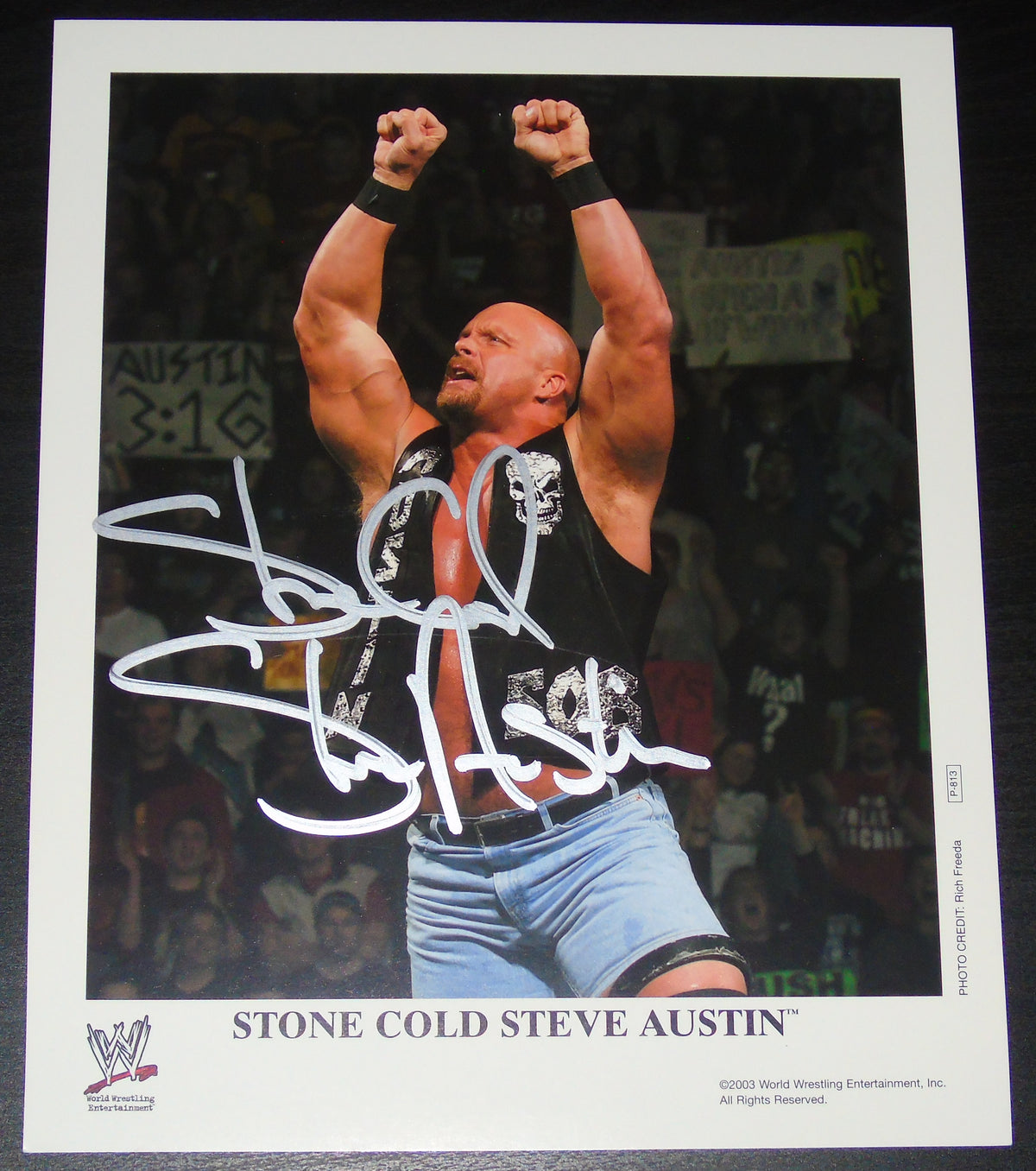 STONE COLD STEVE AUSTIN SIGNED WWE WRESTLING 8"x10" PROMO PHOTO P-813