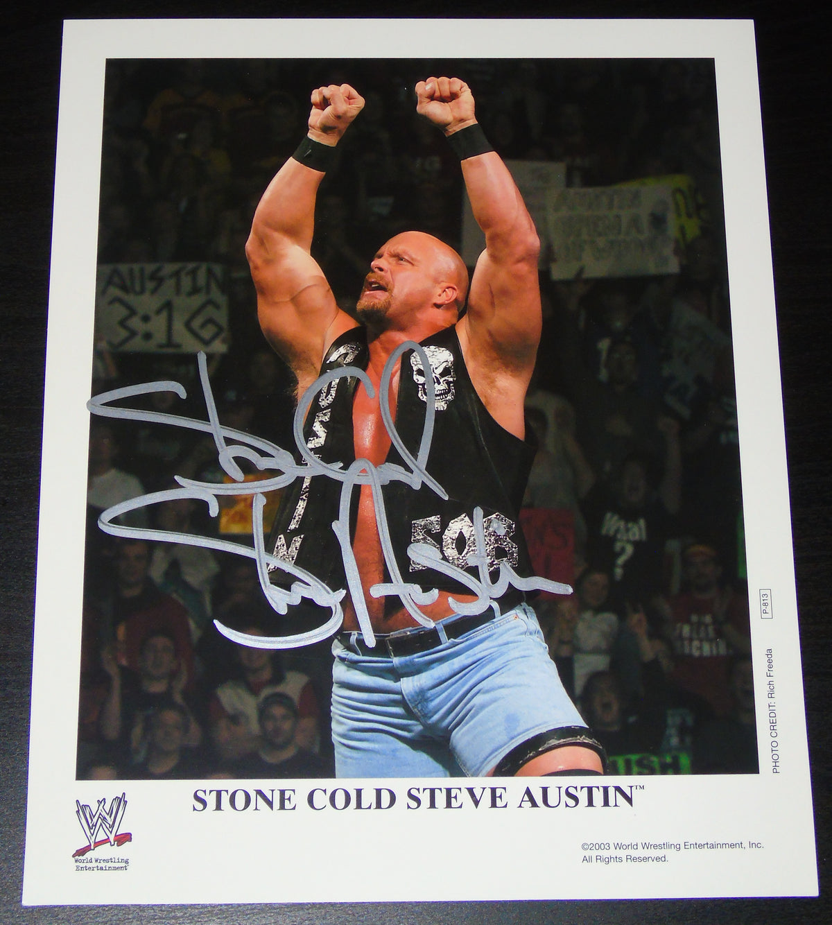 STONE COLD STEVE AUSTIN SIGNED WWE WRESTLING 8"x10" PROMO PHOTO P-813