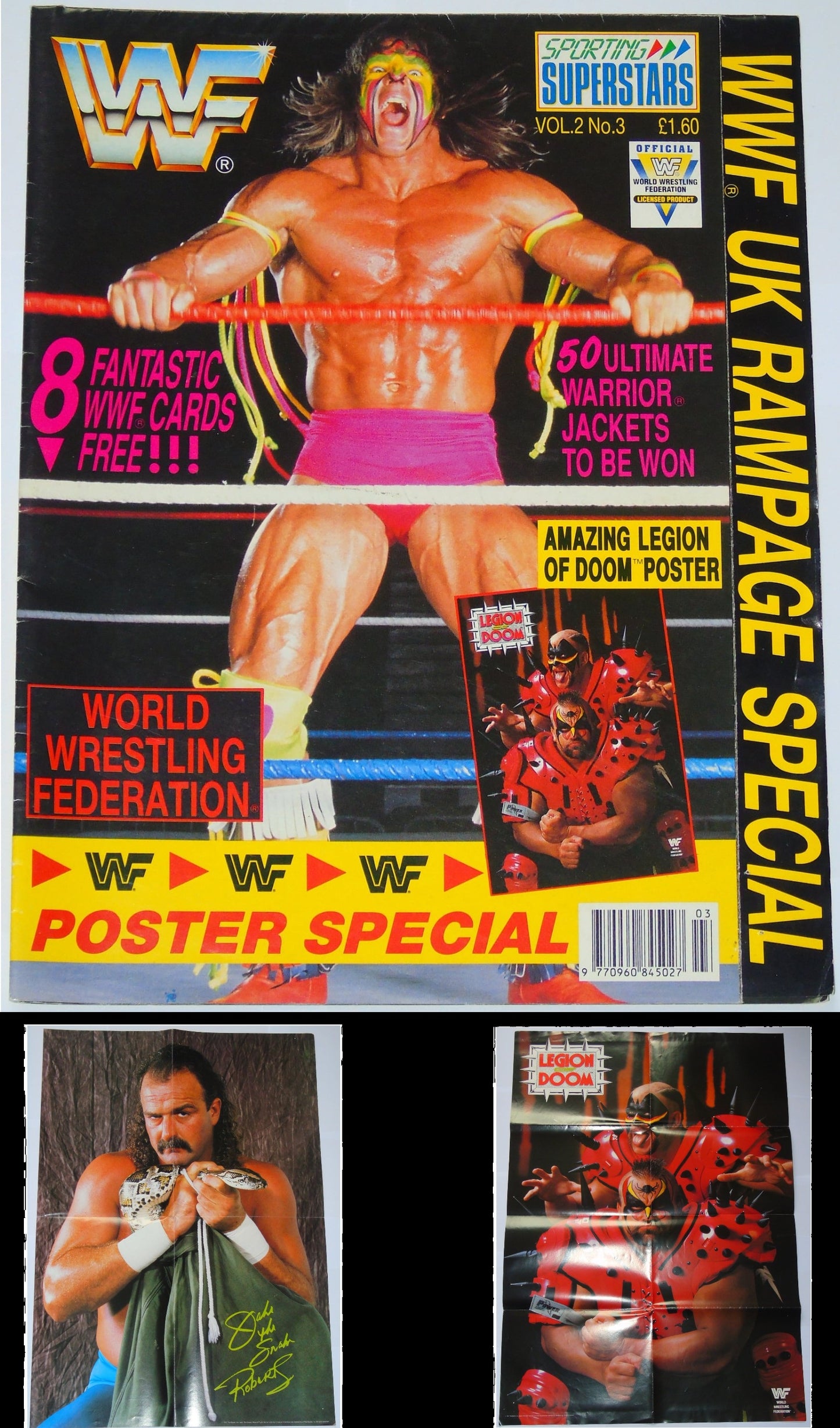 WWF Wrestling 1991 UK Sporting Superstars Publication with Double Poster Special